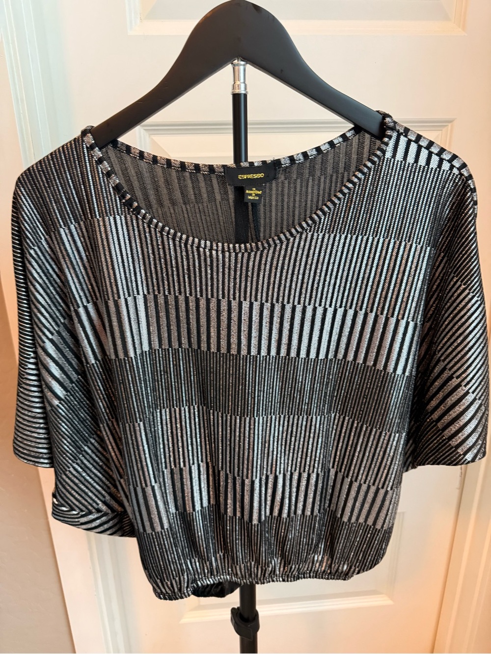 Espresso Black & Silver Metallic Stripe Crop Top